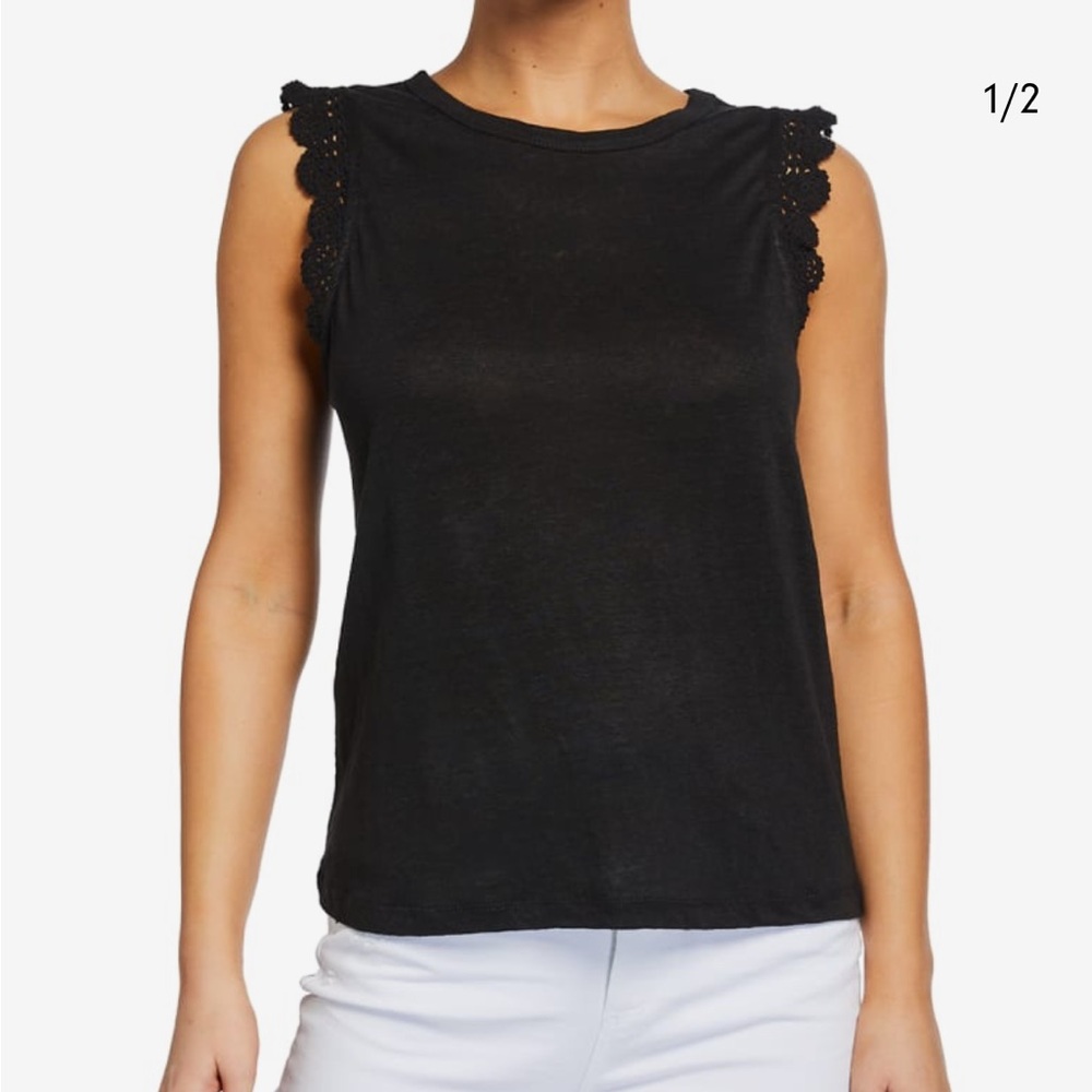 PAIGE Lilith Black Tank with Lace Trim  NWOT